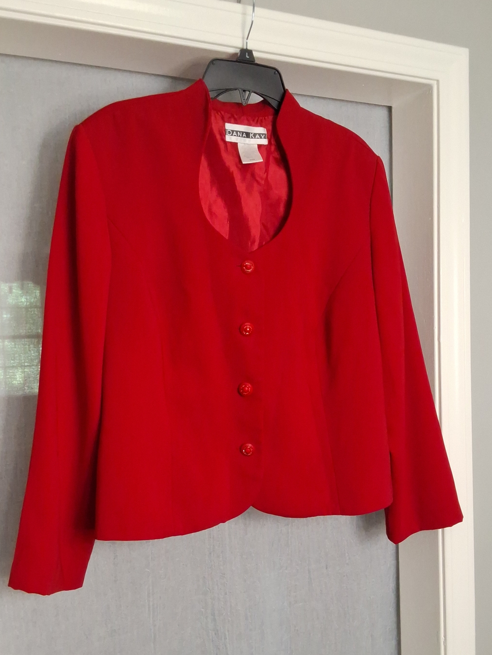 Dana Kay Red Round-Neck Button Jacket
